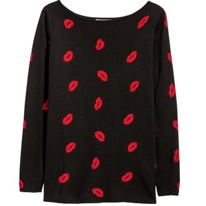 H&M Black Sweater With Red Lips